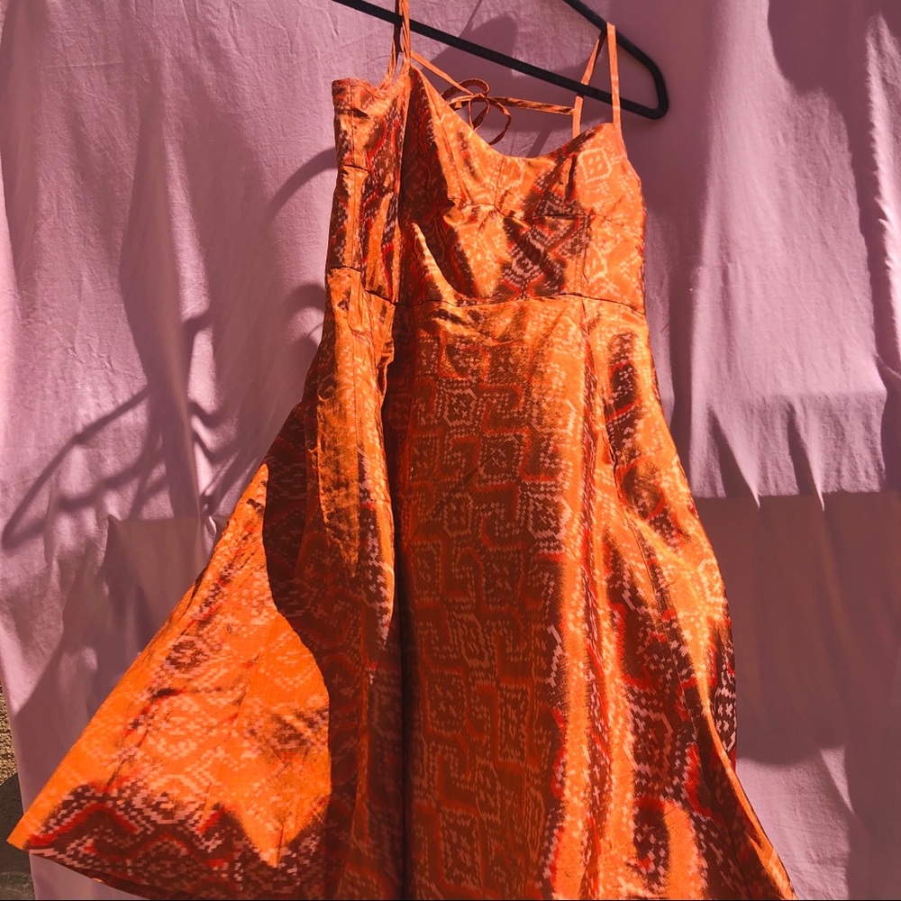 100% silk, orange patterned dress (BananaRepublic)